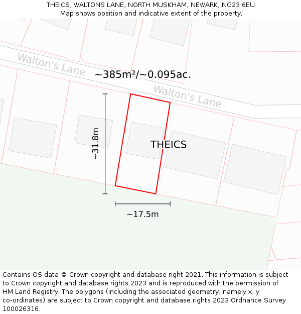 THEICS, WALTONS LANE, NORTH MUSKHAM, NEWARK, NG23 6EU: Plot and title map