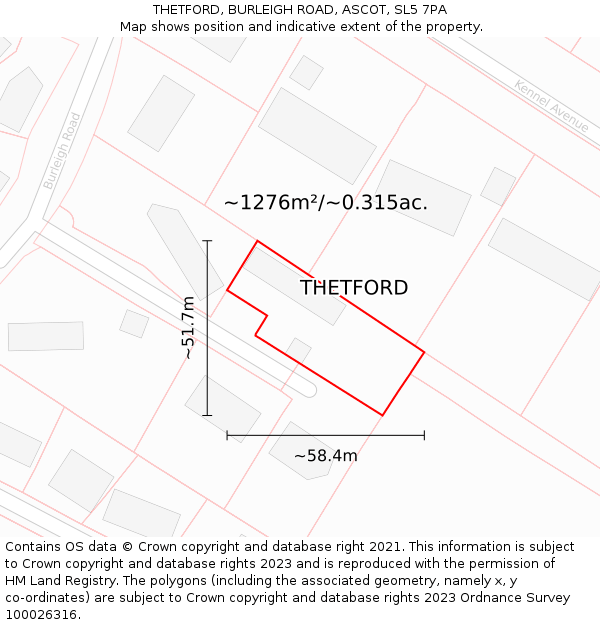 THETFORD, BURLEIGH ROAD, ASCOT, SL5 7PA: Plot and title map
