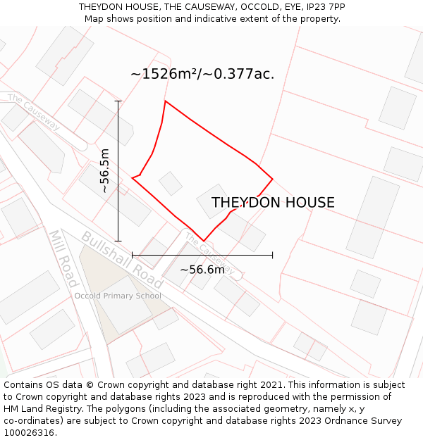 THEYDON HOUSE, THE CAUSEWAY, OCCOLD, EYE, IP23 7PP: Plot and title map