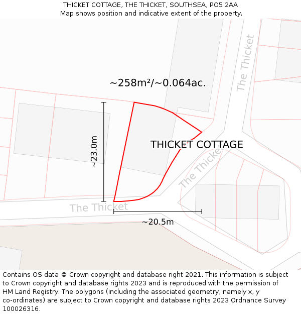 THICKET COTTAGE, THE THICKET, SOUTHSEA, PO5 2AA: Plot and title map