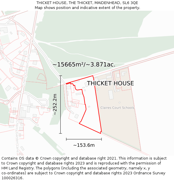 THICKET HOUSE, THE THICKET, MAIDENHEAD, SL6 3QE: Plot and title map