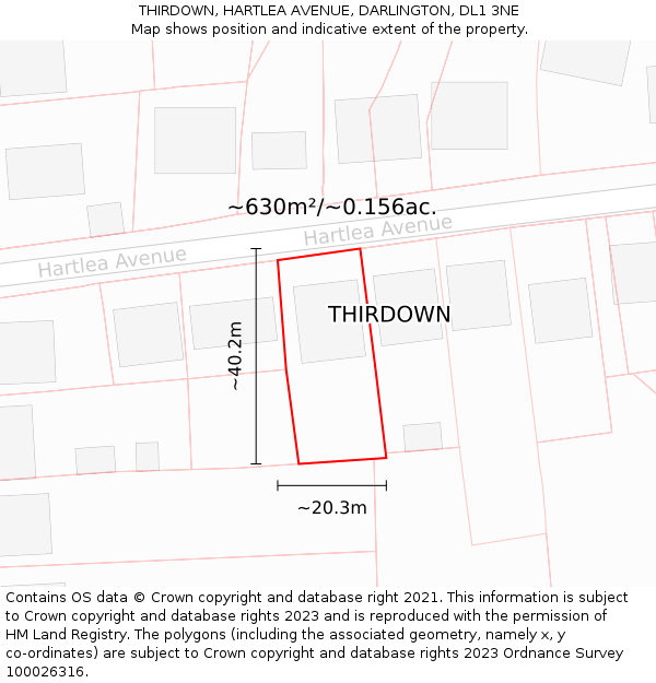 THIRDOWN, HARTLEA AVENUE, DARLINGTON, DL1 3NE: Plot and title map