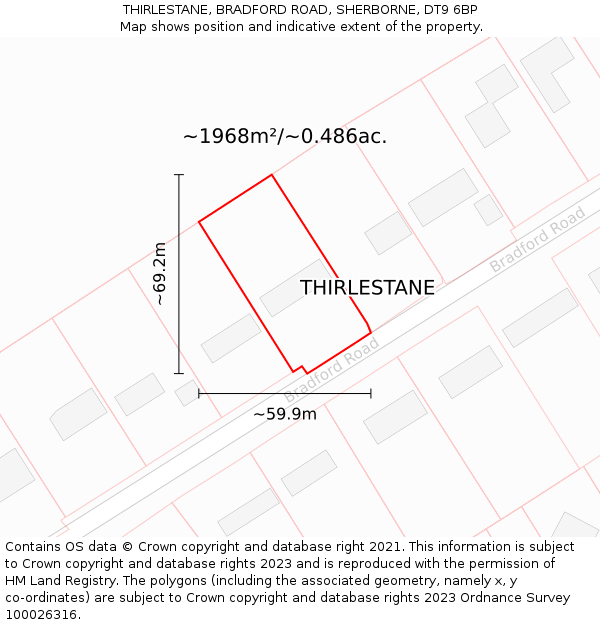 THIRLESTANE, BRADFORD ROAD, SHERBORNE, DT9 6BP: Plot and title map