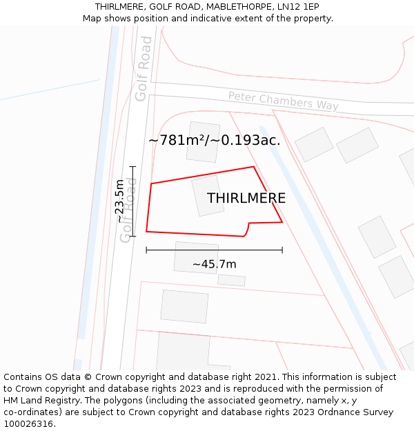 THIRLMERE, GOLF ROAD, MABLETHORPE, LN12 1EP: Plot and title map