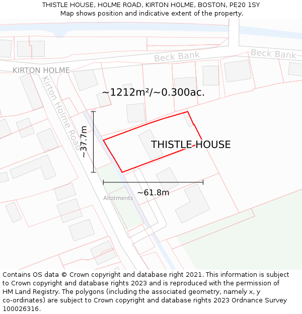 THISTLE HOUSE, HOLME ROAD, KIRTON HOLME, BOSTON, PE20 1SY: Plot and title map