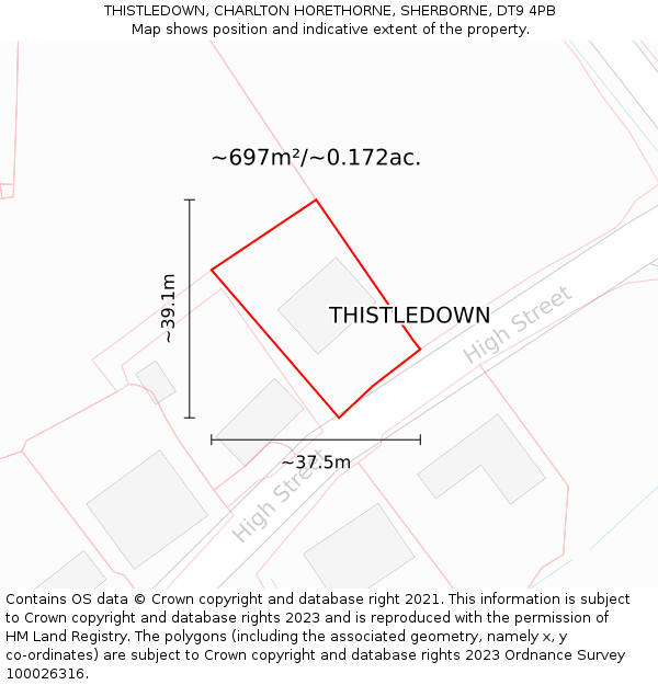 THISTLEDOWN, CHARLTON HORETHORNE, SHERBORNE, DT9 4PB: Plot and title map