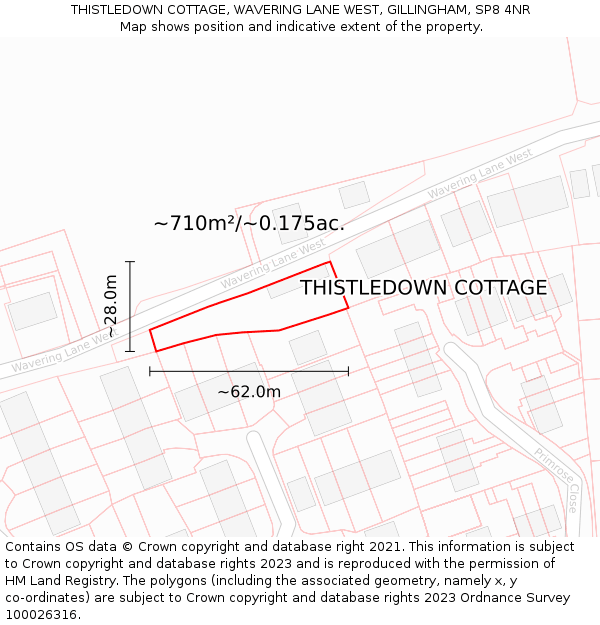 THISTLEDOWN COTTAGE, WAVERING LANE WEST, GILLINGHAM, SP8 4NR: Plot and title map