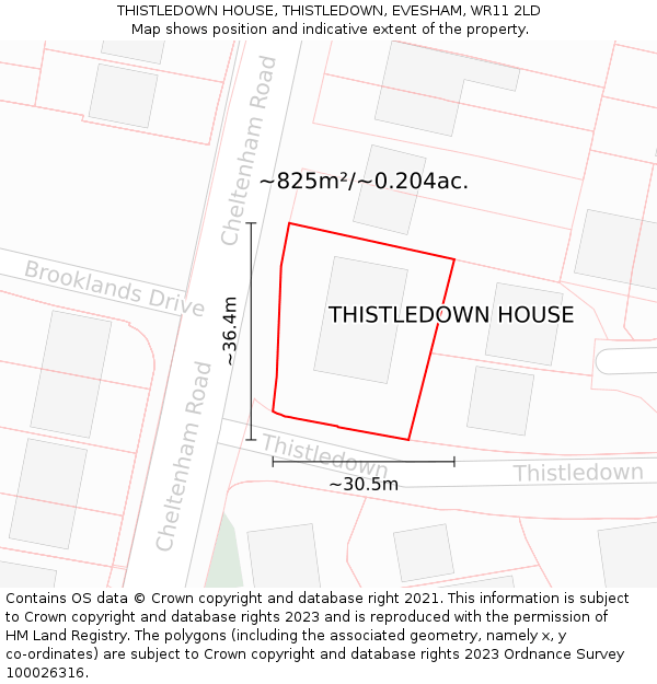 THISTLEDOWN HOUSE, THISTLEDOWN, EVESHAM, WR11 2LD: Plot and title map
