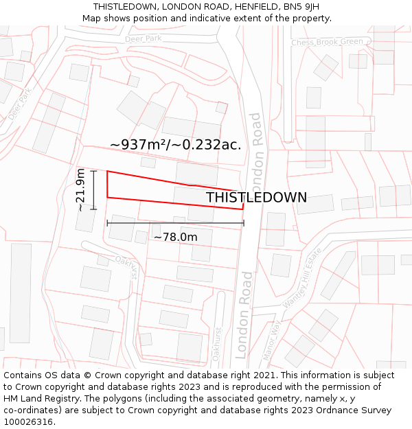 THISTLEDOWN, LONDON ROAD, HENFIELD, BN5 9JH: Plot and title map