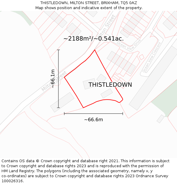 THISTLEDOWN, MILTON STREET, BRIXHAM, TQ5 0AZ: Plot and title map