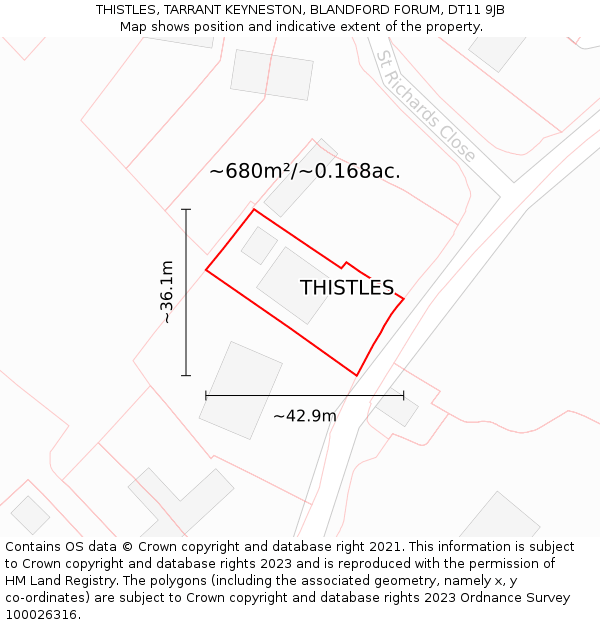 THISTLES, TARRANT KEYNESTON, BLANDFORD FORUM, DT11 9JB: Plot and title map