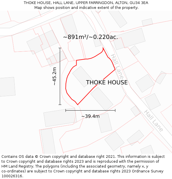 THOKE HOUSE, HALL LANE, UPPER FARRINGDON, ALTON, GU34 3EA: Plot and title map