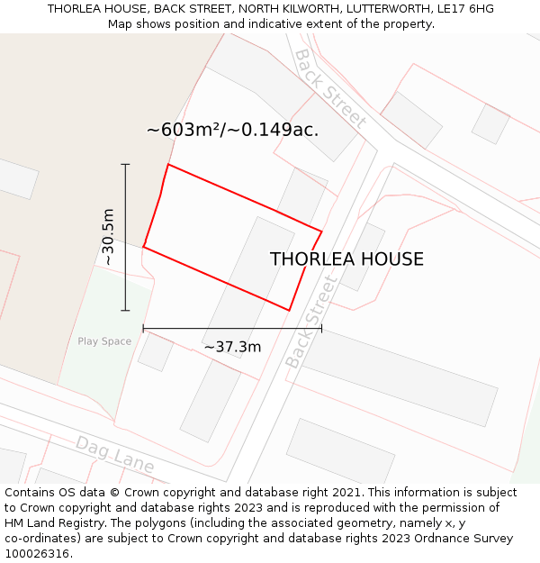 THORLEA HOUSE, BACK STREET, NORTH KILWORTH, LUTTERWORTH, LE17 6HG: Plot and title map
