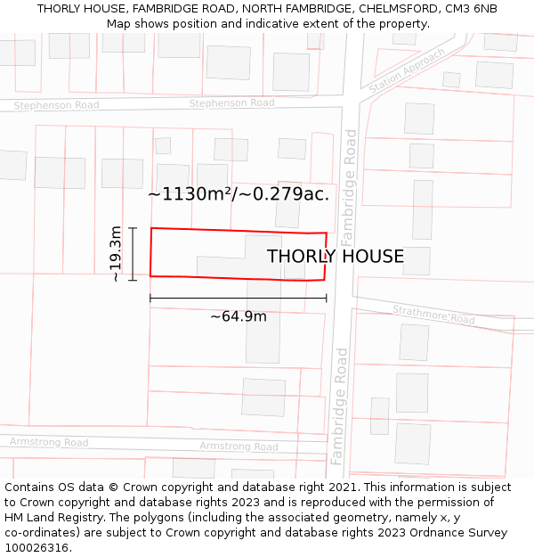 THORLY HOUSE, FAMBRIDGE ROAD, NORTH FAMBRIDGE, CHELMSFORD, CM3 6NB: Plot and title map