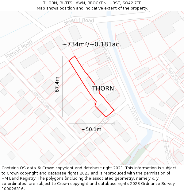 THORN, BUTTS LAWN, BROCKENHURST, SO42 7TE: Plot and title map