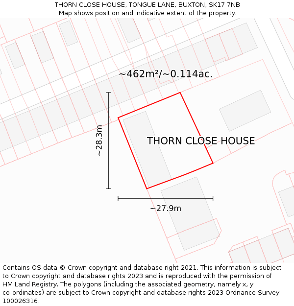THORN CLOSE HOUSE, TONGUE LANE, BUXTON, SK17 7NB: Plot and title map