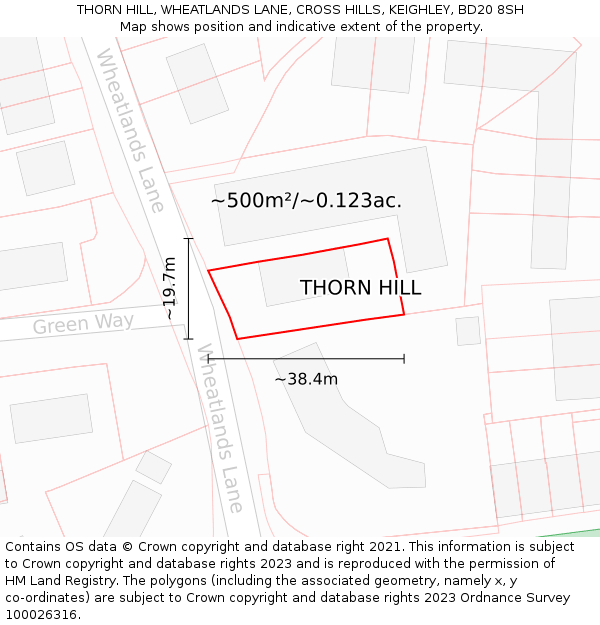 THORN HILL, WHEATLANDS LANE, CROSS HILLS, KEIGHLEY, BD20 8SH: Plot and title map