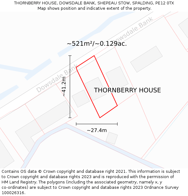 THORNBERRY HOUSE, DOWSDALE BANK, SHEPEAU STOW, SPALDING, PE12 0TX: Plot and title map