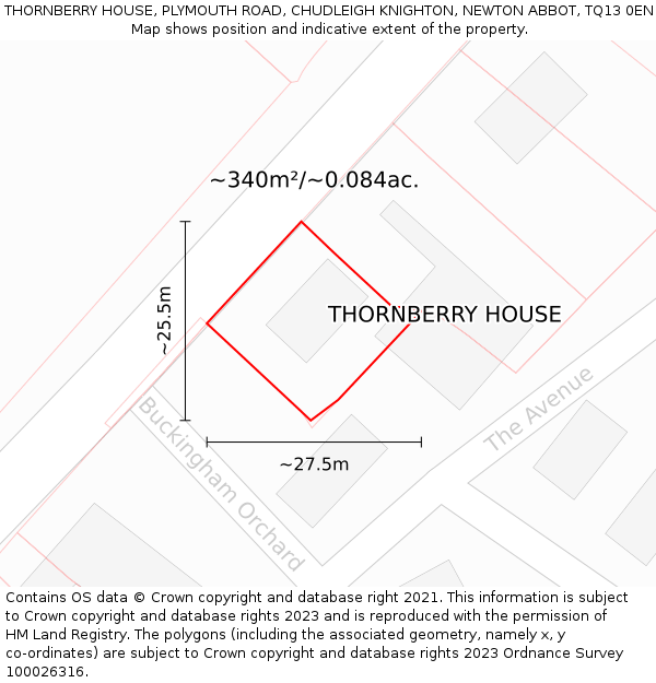 THORNBERRY HOUSE, PLYMOUTH ROAD, CHUDLEIGH KNIGHTON, NEWTON ABBOT, TQ13 0EN: Plot and title map
