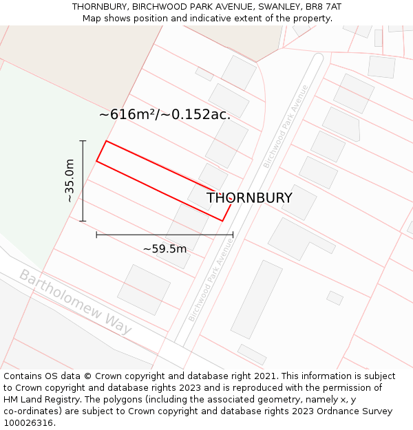 THORNBURY, BIRCHWOOD PARK AVENUE, SWANLEY, BR8 7AT: Plot and title map