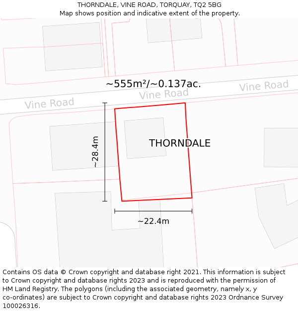 THORNDALE, VINE ROAD, TORQUAY, TQ2 5BG: Plot and title map