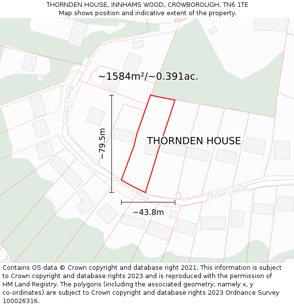 THORNDEN HOUSE, INNHAMS WOOD, CROWBOROUGH, TN6 1TE: Plot and title map