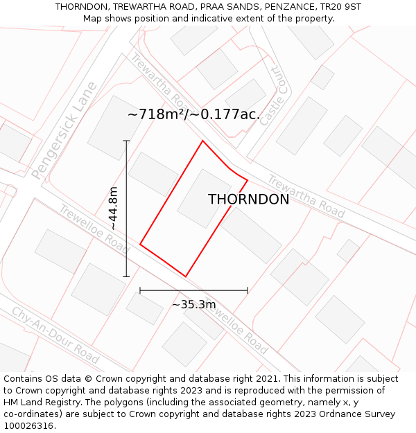 THORNDON, TREWARTHA ROAD, PRAA SANDS, PENZANCE, TR20 9ST: Plot and title map