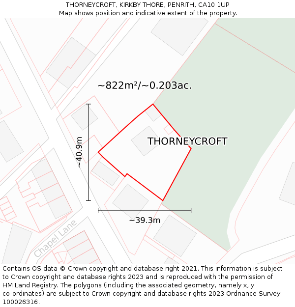 THORNEYCROFT, KIRKBY THORE, PENRITH, CA10 1UP: Plot and title map