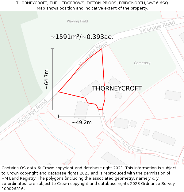 THORNEYCROFT, THE HEDGEROWS, DITTON PRIORS, BRIDGNORTH, WV16 6SQ: Plot and title map