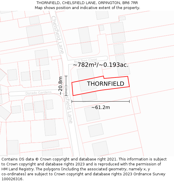 THORNFIELD, CHELSFIELD LANE, ORPINGTON, BR6 7RR: Plot and title map