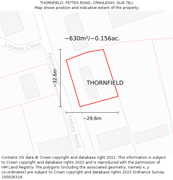 THORNFIELD, FETTES ROAD, CRANLEIGH, GU6 7EU: Plot and title map