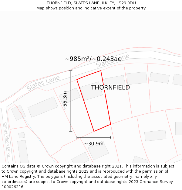 THORNFIELD, SLATES LANE, ILKLEY, LS29 0DU: Plot and title map