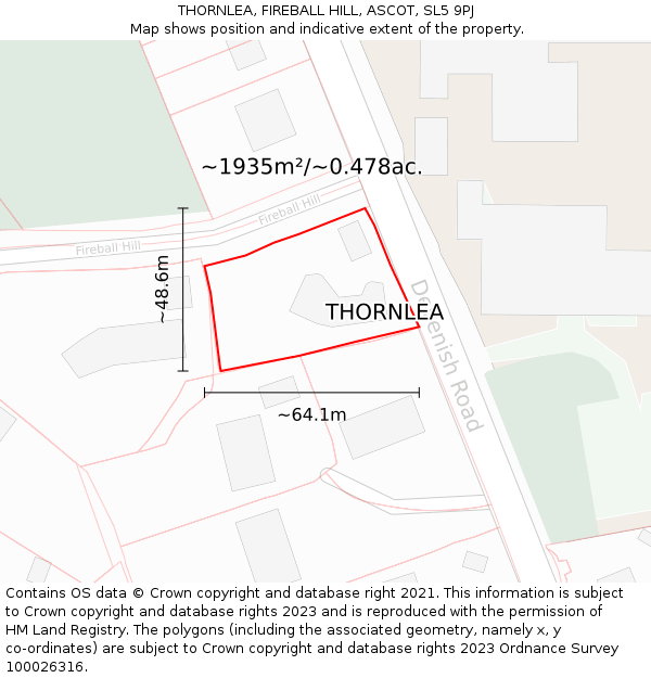 THORNLEA, FIREBALL HILL, ASCOT, SL5 9PJ: Plot and title map