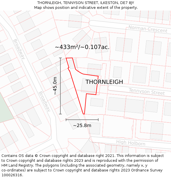 THORNLEIGH, TENNYSON STREET, ILKESTON, DE7 8JY: Plot and title map