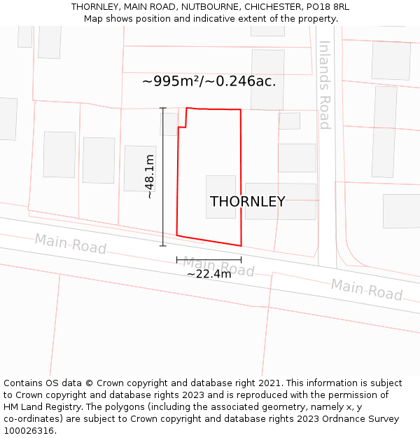 THORNLEY, MAIN ROAD, NUTBOURNE, CHICHESTER, PO18 8RL: Plot and title map