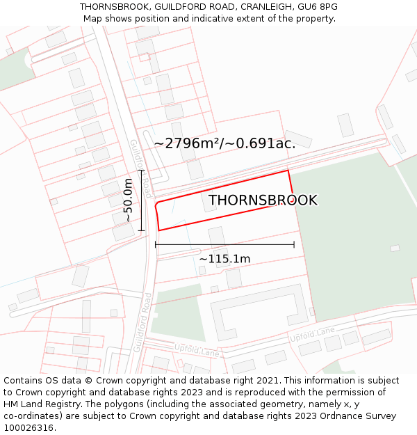 THORNSBROOK, GUILDFORD ROAD, CRANLEIGH, GU6 8PG: Plot and title map