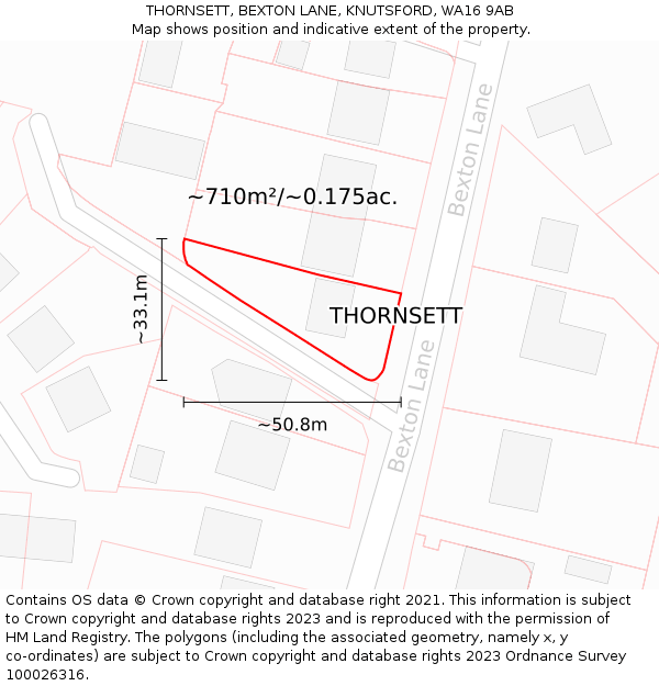 THORNSETT, BEXTON LANE, KNUTSFORD, WA16 9AB: Plot and title map