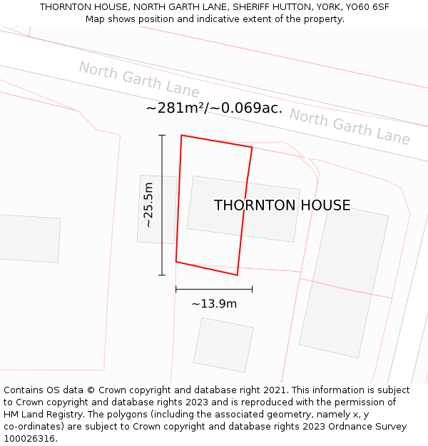 THORNTON HOUSE, NORTH GARTH LANE, SHERIFF HUTTON, YORK, YO60 6SF: Plot and title map