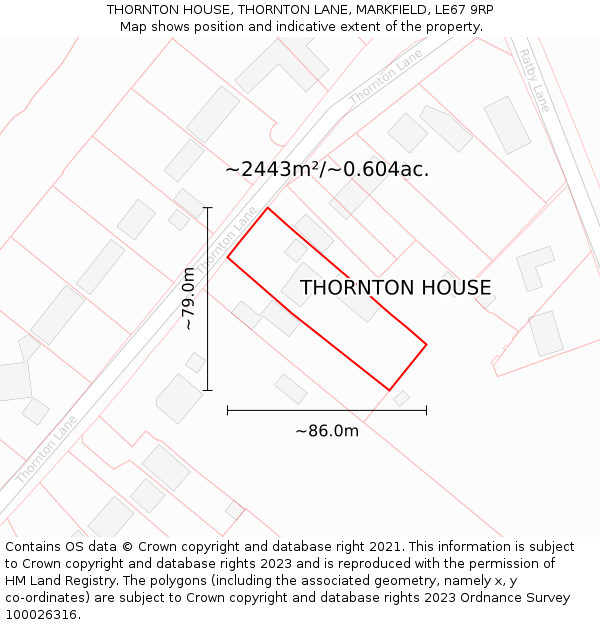 THORNTON HOUSE, THORNTON LANE, MARKFIELD, LE67 9RP: Plot and title map