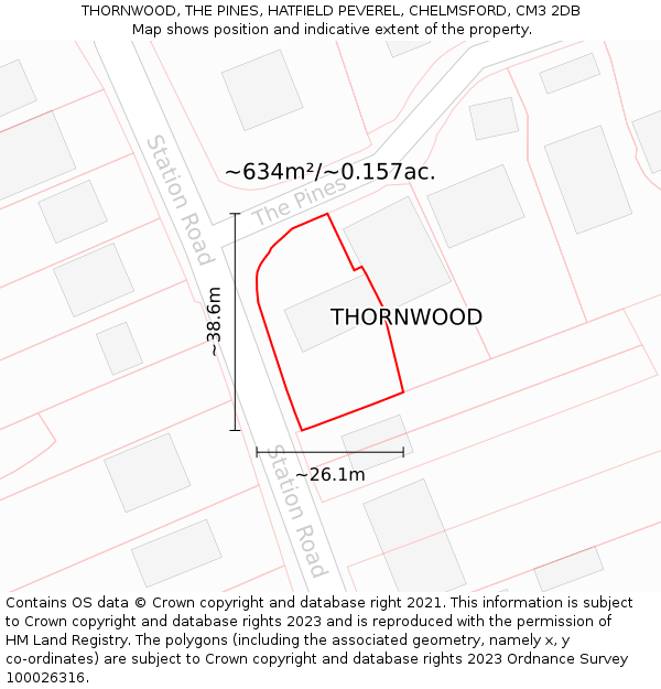 THORNWOOD, THE PINES, HATFIELD PEVEREL, CHELMSFORD, CM3 2DB: Plot and title map