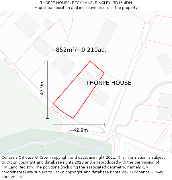THORPE HOUSE, BECK LANE, BINGLEY, BD16 4DN: Plot and title map