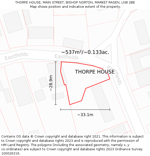 THORPE HOUSE, MAIN STREET, BISHOP NORTON, MARKET RASEN, LN8 2BE: Plot and title map