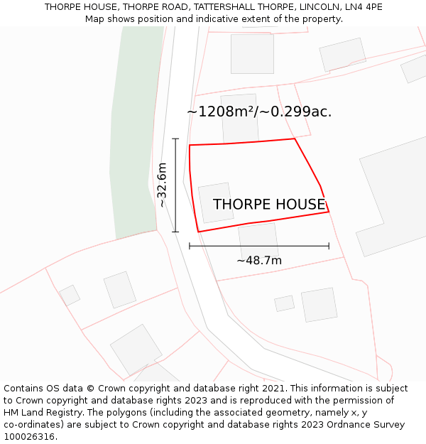 THORPE HOUSE, THORPE ROAD, TATTERSHALL THORPE, LINCOLN, LN4 4PE: Plot and title map