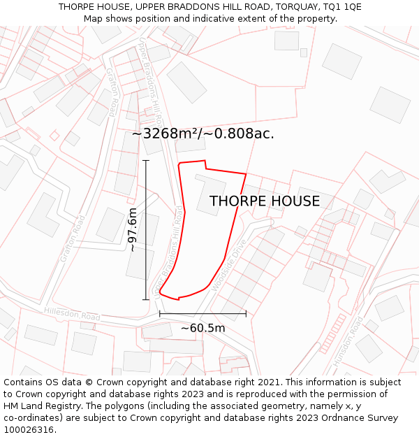 THORPE HOUSE, UPPER BRADDONS HILL ROAD, TORQUAY, TQ1 1QE: Plot and title map