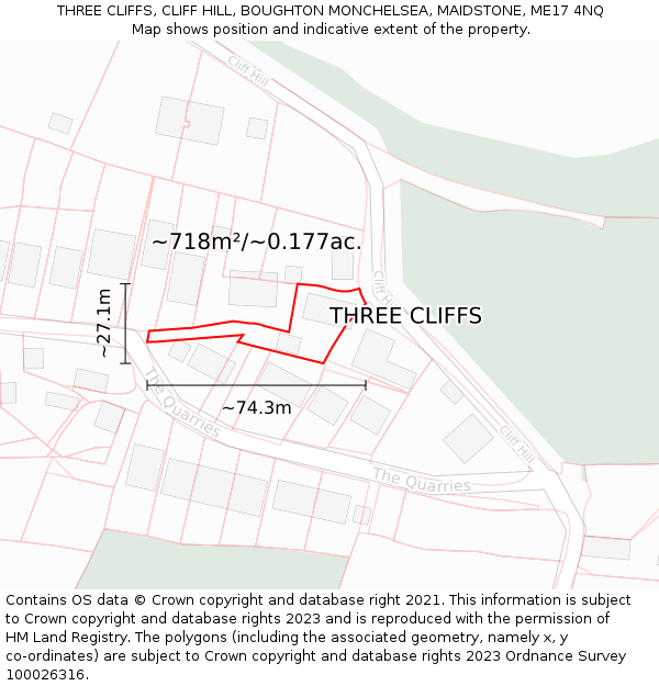 THREE CLIFFS, CLIFF HILL, BOUGHTON MONCHELSEA, MAIDSTONE, ME17 4NQ: Plot and title map