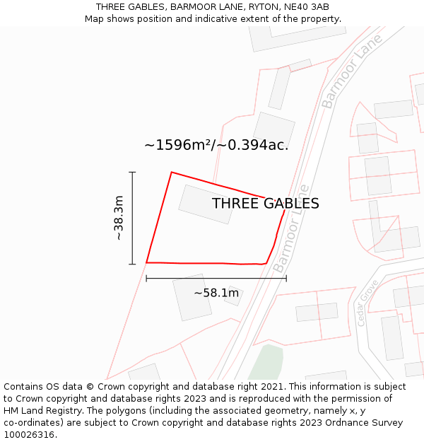 THREE GABLES, BARMOOR LANE, RYTON, NE40 3AB: Plot and title map