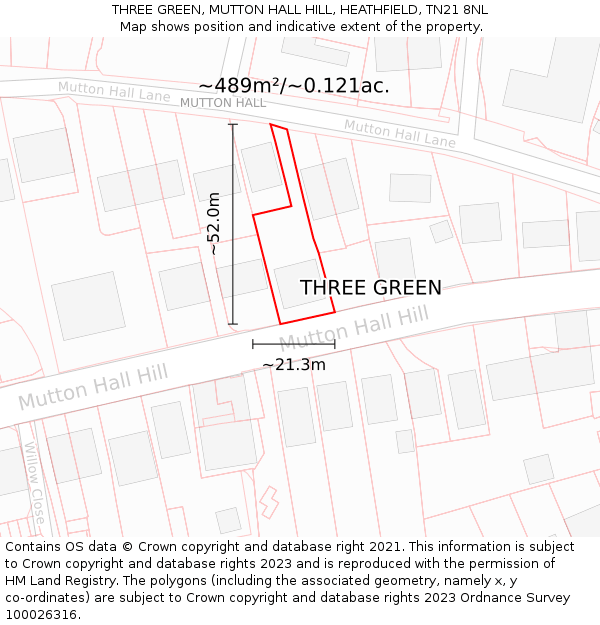 THREE GREEN, MUTTON HALL HILL, HEATHFIELD, TN21 8NL: Plot and title map