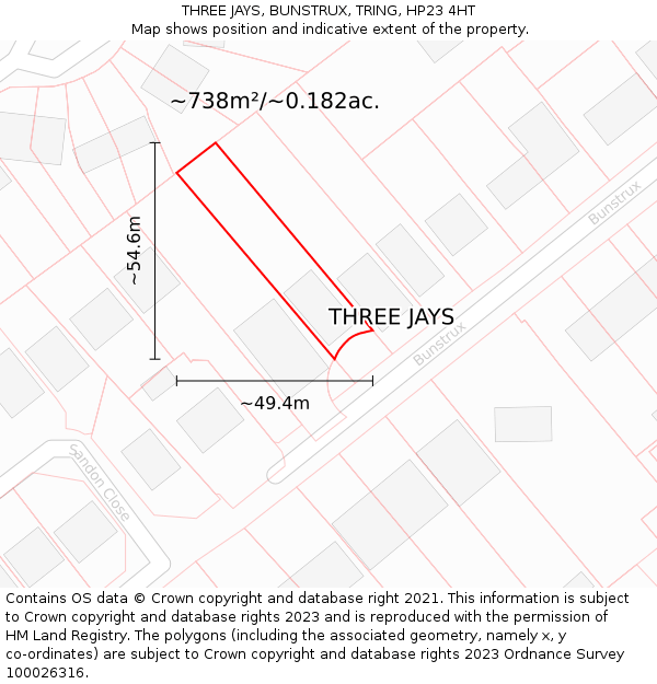 THREE JAYS, BUNSTRUX, TRING, HP23 4HT: Plot and title map