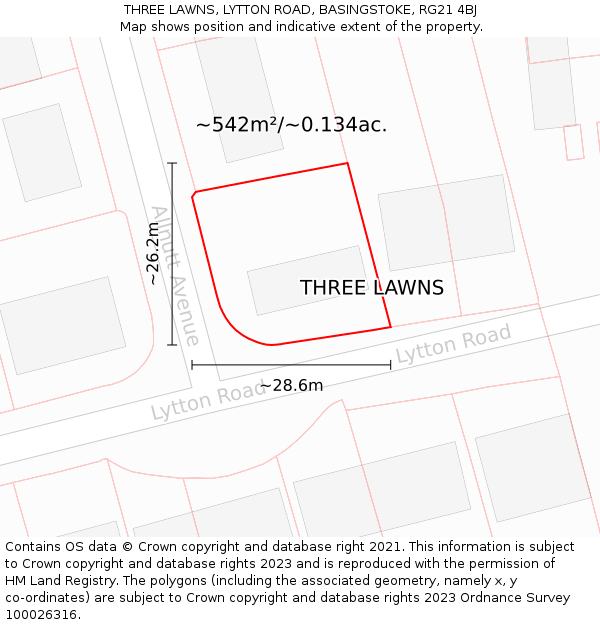 THREE LAWNS, LYTTON ROAD, BASINGSTOKE, RG21 4BJ: Plot and title map