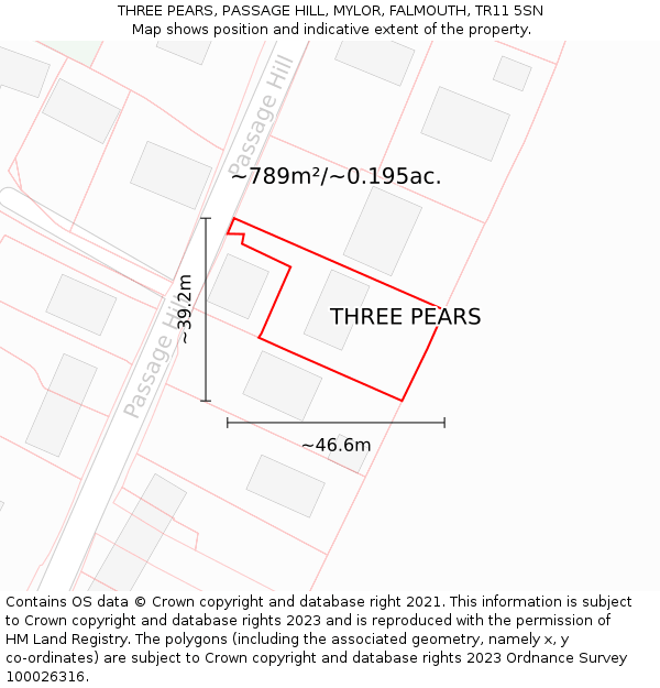 THREE PEARS, PASSAGE HILL, MYLOR, FALMOUTH, TR11 5SN: Plot and title map